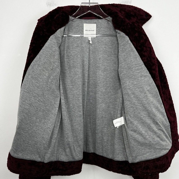 Avec Les Filles Faux Fur Moto Jacket Small Burgundy Full Zip Cozy Winter - Picture 6 of 11